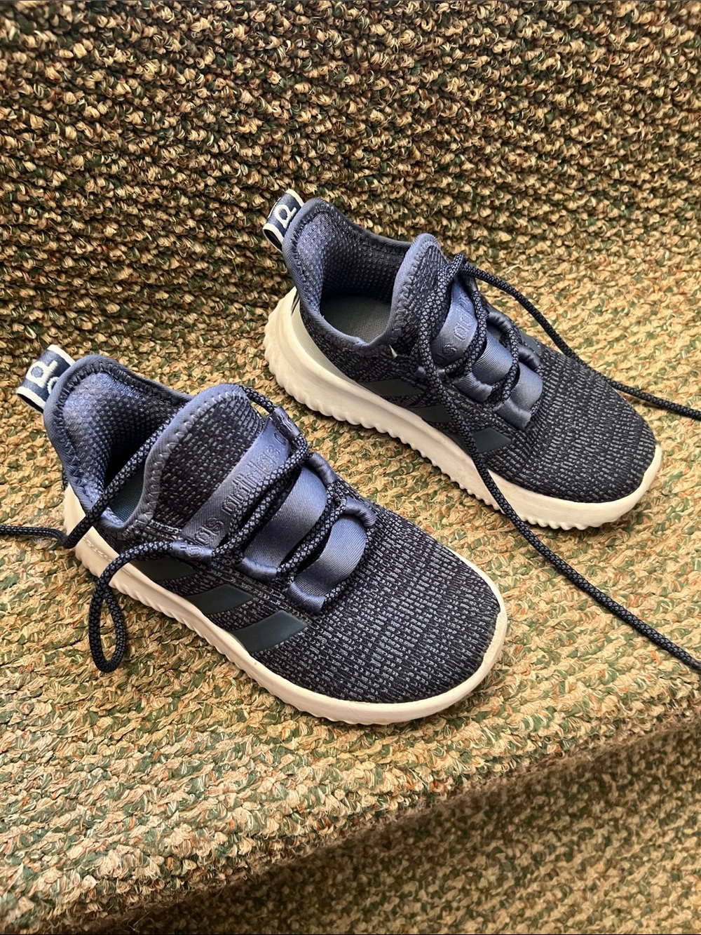ADIDAS Kids Navy Knit Athletic Sneakers with White Sole